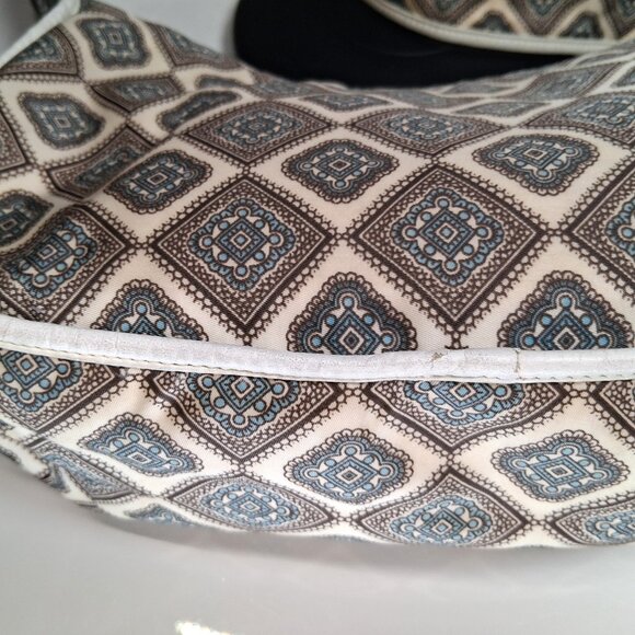 Vintage RARE Prada Hobo Handbag Blue Brown Paisley Nylon Leather Trim Medium - Picture 7 of 16